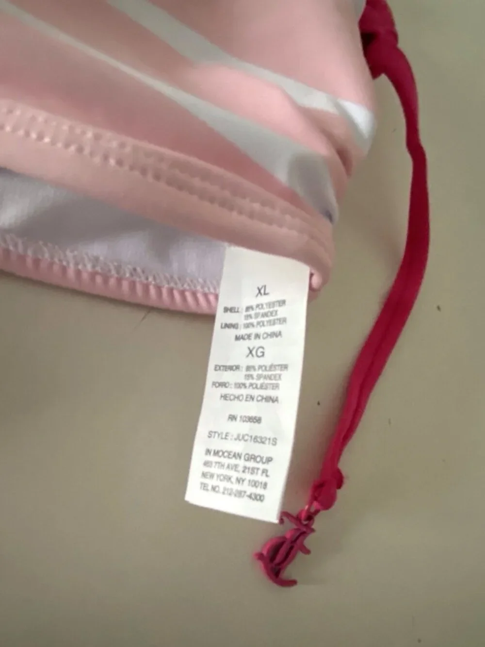 Juicy Couture‎ Ruched Front Bikini Set W/Logo Charms Pink Striped Size XL NEW
